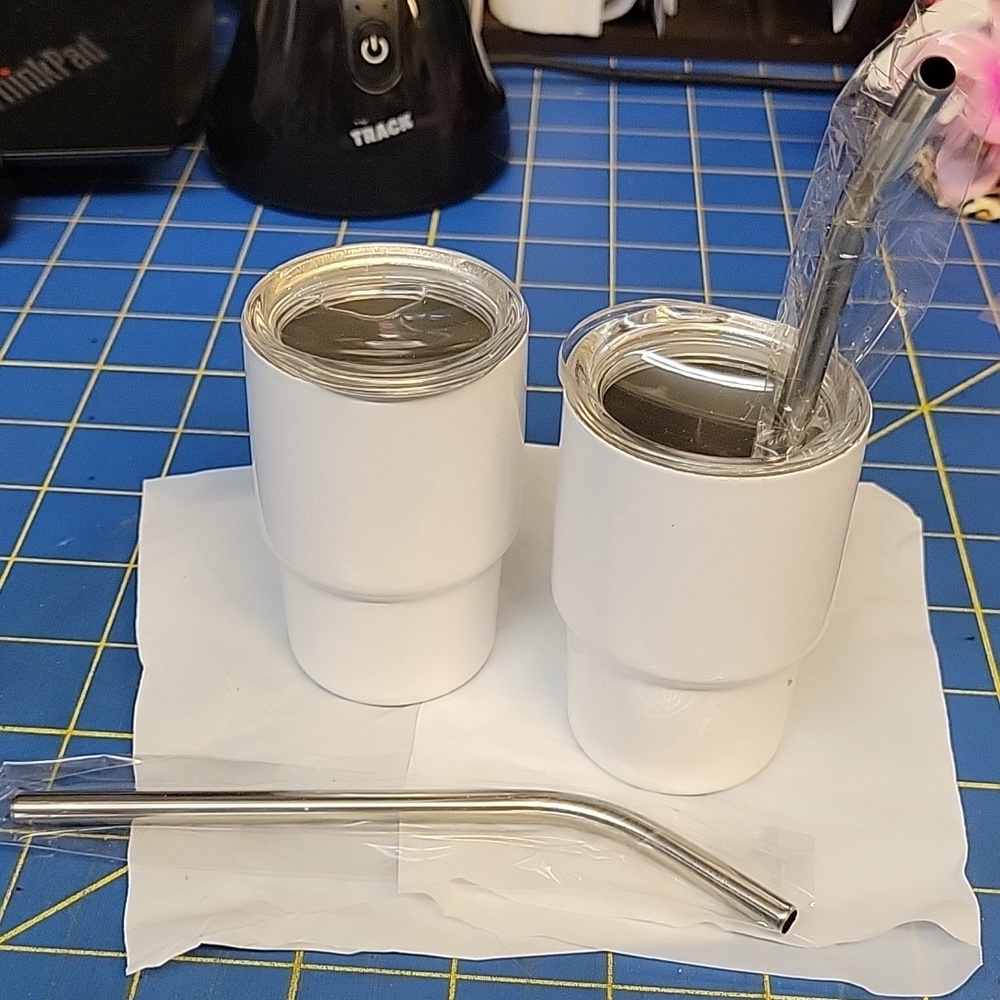 White Stainless Steel 3oz Tumblers with Metal Straws New